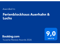 Booking Award 2026 Ferienblockhäuser Auerhahn und Luchs